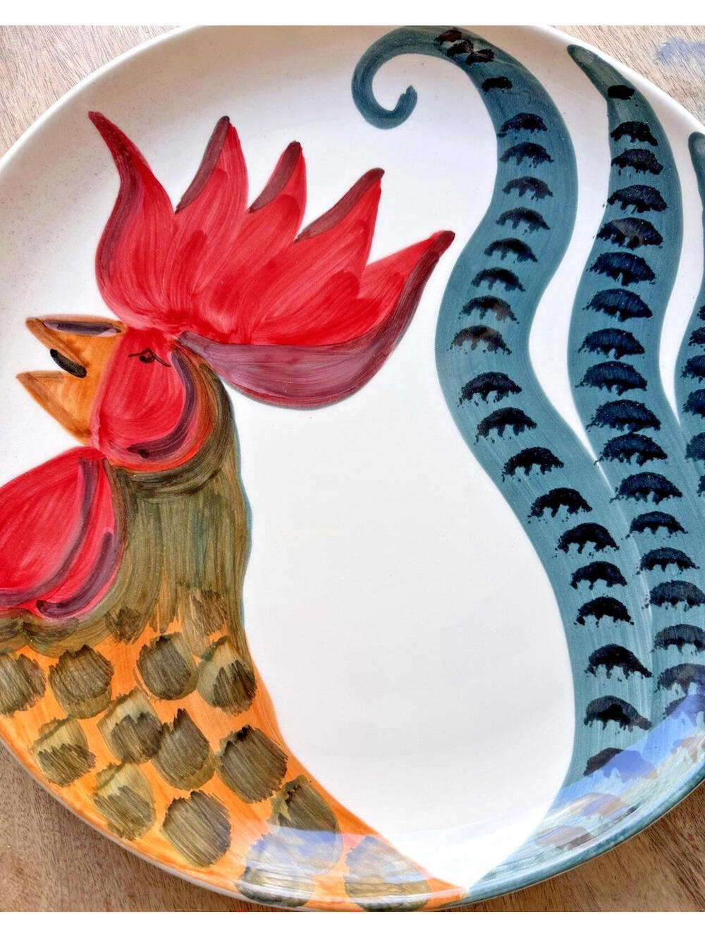 Vietri Italian Rooster Hand painted Round Platter  Italy 14 in Large